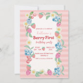 Aardbei 1e verjaardag Berry Sweet Pink Verjaardag Kaart (Voorkant)