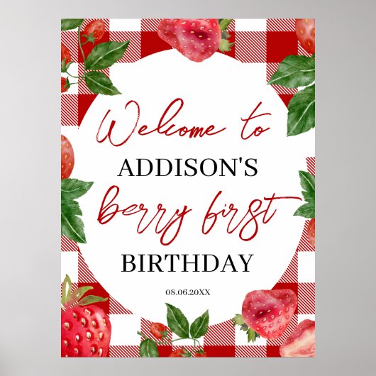 Aardbei 1e verjaardag Berry Sweet Poster (Voorkant)