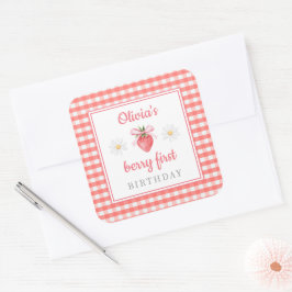 Aardbei 1e verjaardag Bes Eerste Verjaardag  Vierkante Sticker