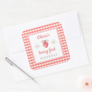 Aardbei 1e verjaardag Bes Eerste Verjaardag Vierkante Sticker