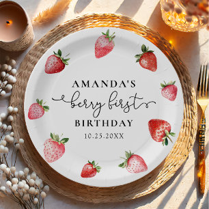 Aardbei 1e verjaardag Bes Zacht Eén Papieren Bordje