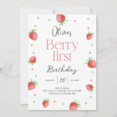 Aardbei 1e verjaardag bessen eerste lief meisje kaart (Voorkant)