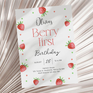 Aardbei 1e verjaardag bessen eerste lief meisje kaart