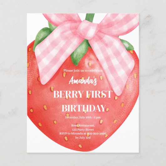 Aardbei 1e verjaardag bessen eerste uitnodiging (Voorkant)