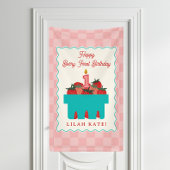 Aardbei 1e verjaardag Checker mand Spandoek