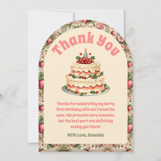  Aardbei 1e Verjaardag Dank u Kaart (Voorkant)