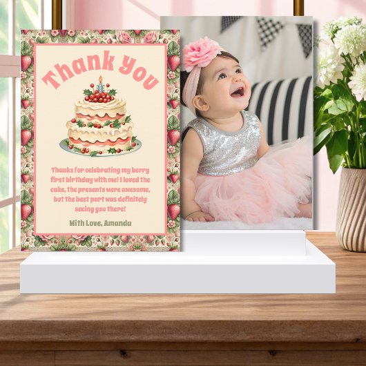 Aardbei 1e Verjaardag Dank u Kaart