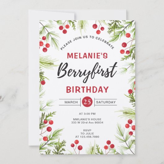 Aardbei 1e verjaardag | Eerste Berry Kaart (Voorkant)