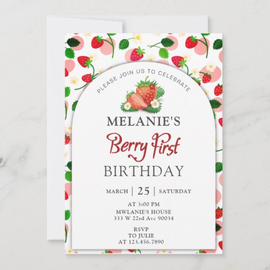 Aardbei 1e verjaardag | Eerste Berry Kaart (Voorkant)