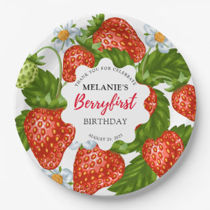 Aardbei 1e verjaardag Eerste Berry Papieren Bordje