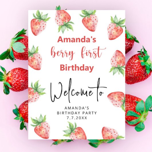 Aardbei 1e verjaardag | Eerste Berry Poster