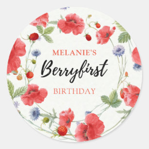 Aardbei 1e verjaardag Eerste Berry Ronde Sticker