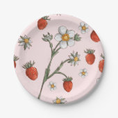 Aardbei 1e Verjaardag Floral Berry eerste Papieren Bordje (Voorkant)