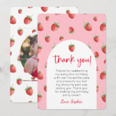 Aardbei 1e verjaardag foto dank je kaart (Voorkant / Achterkant)