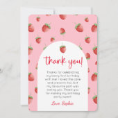 Aardbei 1e verjaardag foto dank je kaart (Voorkant)