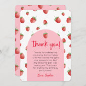 Aardbei 1e verjaardag foto dank je kaart (Voorkant / Achterkant)