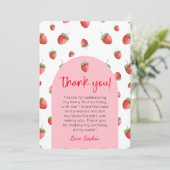 Aardbei 1e verjaardag foto dank je kaart (Staand voorkant)