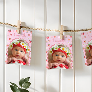 Aardbei 1e verjaardag foto mijlpaal banner kaart