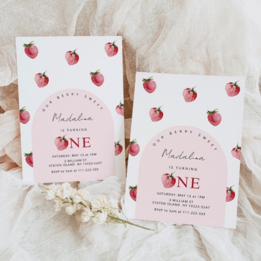 Aardbei 1e verjaardag kaart