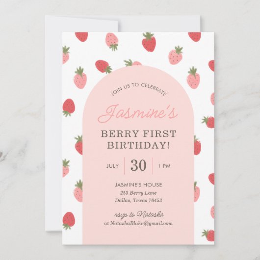 Aardbei 1e verjaardag kaart (Voorkant)