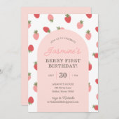 Aardbei 1e verjaardag kaart (Voorkant / Achterkant)