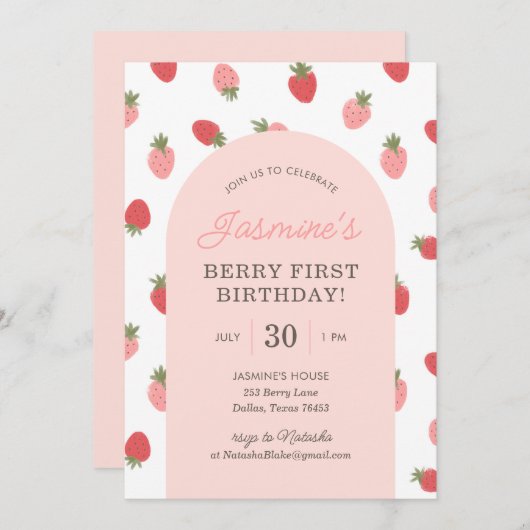 Aardbei 1e verjaardag kaart (Voorkant / Achterkant)