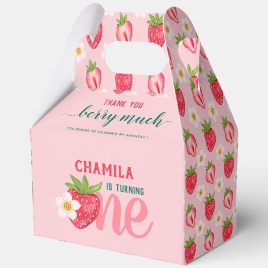 Aardbei 1e verjaardag meisje dank je Berry Much Bedankdoosjes (Voorkant)