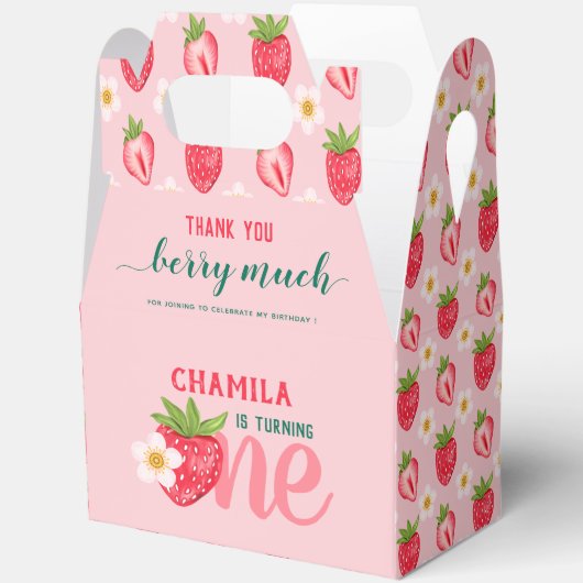Aardbei 1e verjaardag meisje dank je Berry Much Bedankdoosjes (Open)