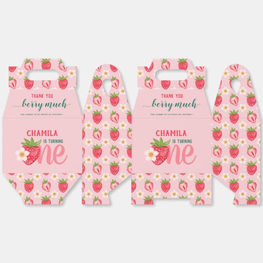 Aardbei 1e verjaardag meisje dank je Berry Much Bedankdoosjes (Ongevouwen)