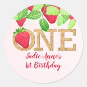 Aardbei 1e verjaardag meisje rustieke bessen zoet ronde sticker (Voorkant)