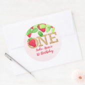 Aardbei 1e verjaardag meisje rustieke bessen zoet ronde sticker (Envelop)