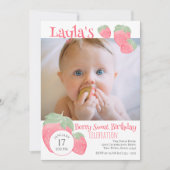 Aardbei 1e verjaardag met foto kaart (Voorkant)