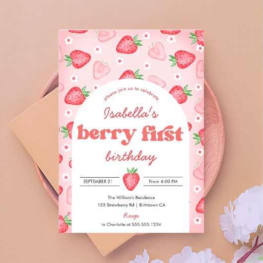 Aardbei 1e verjaardag Nodig Berry First Sweet uit Kaart