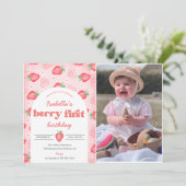 Aardbei 1e verjaardag Nodig Berry First Sweet uit Kaart (Staand voorkant)