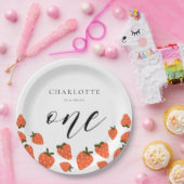 Aardbei 1e verjaardag papieren bordje (Feest)