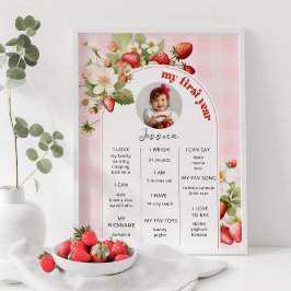 Aardbei 1e verjaardag partij foto mijlpaal poster