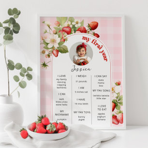Aardbei 1e verjaardag partij foto mijlpaal poster