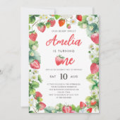 Aardbei 1e Verjaardag Party Berry Sweet Girl Rood Kaart (Voorkant)