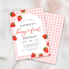 Aardbei 1e verjaardag Pink Berry Eerste Verjaardag Kaart