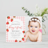 Aardbei 1e verjaardag Pink Berry Verjaardag Foto Kaart (Staand voorkant)