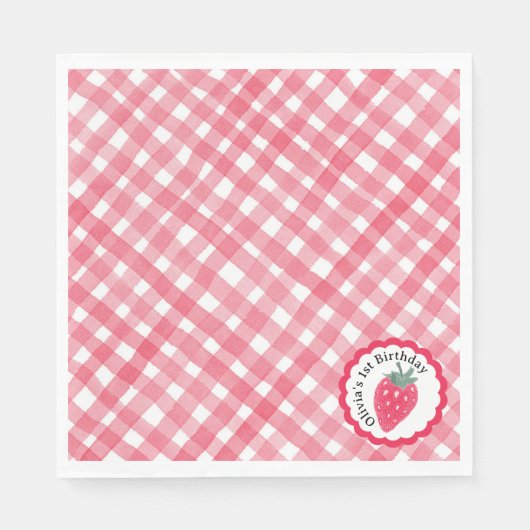 Aardbei 1e verjaardag servetten – Rode Waterverf (Voorkant)