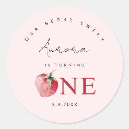 Aardbei 1e verjaardag sticker. Berry eerst Ronde Sticker