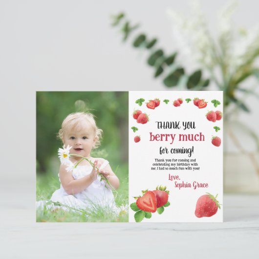 Aardbei 1e verjaardag Sweet Berry Bedankkaart (Staand voorkant)