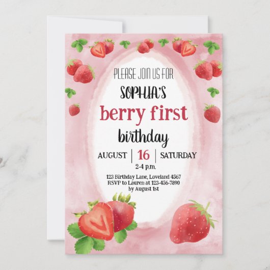 Aardbei 1e verjaardag Sweet Berry Kaart (Voorkant)