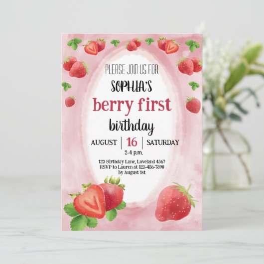 Aardbei 1e verjaardag Sweet Berry Kaart (Staand voorkant)