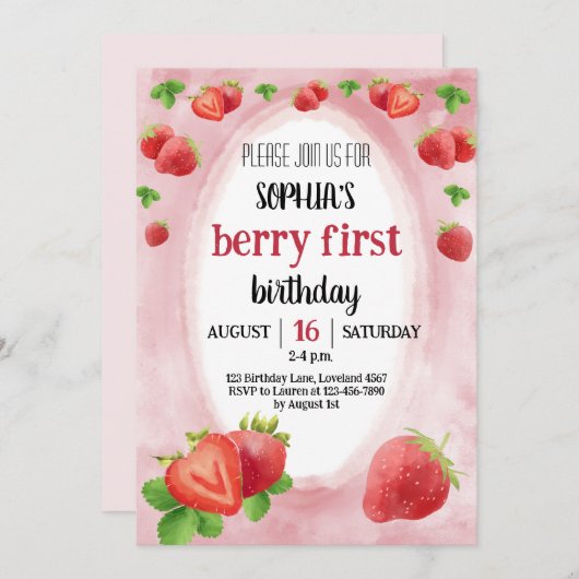 Aardbei 1e verjaardag Sweet Berry Kaart (Voorkant / Achterkant)