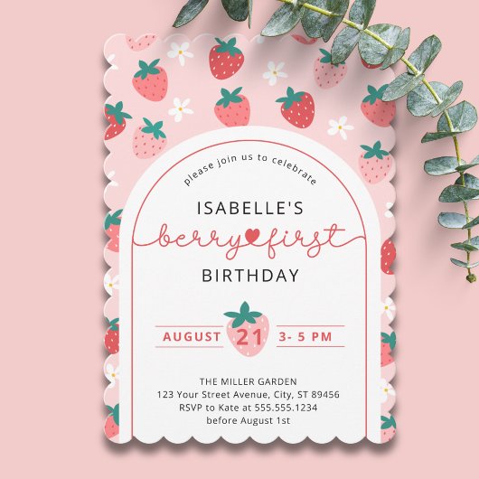 Aardbei 1e verjaardag Sweet Invite | Berry First Kaart