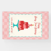 Aardbei 1e Verjaardag Taart Checker Spandoek (Horizontaal)