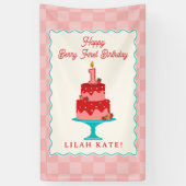 Aardbei 1e Verjaardag Taart Checker Spandoek (Verticaal)