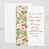 Aardbei 1e verjaardag uitnodiging (Voorkant / Achterkant)